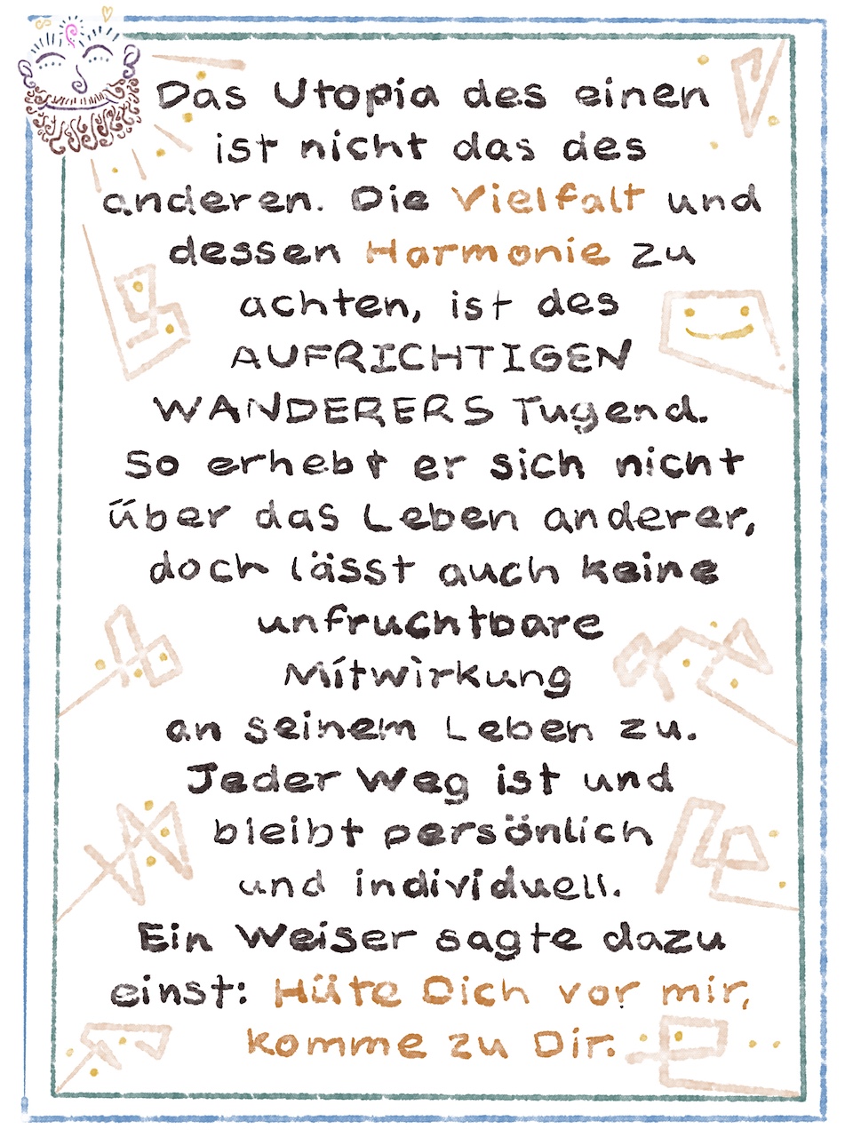 Wegweiser Vielfalt Harmonie B Aufrichtiger Wanderer