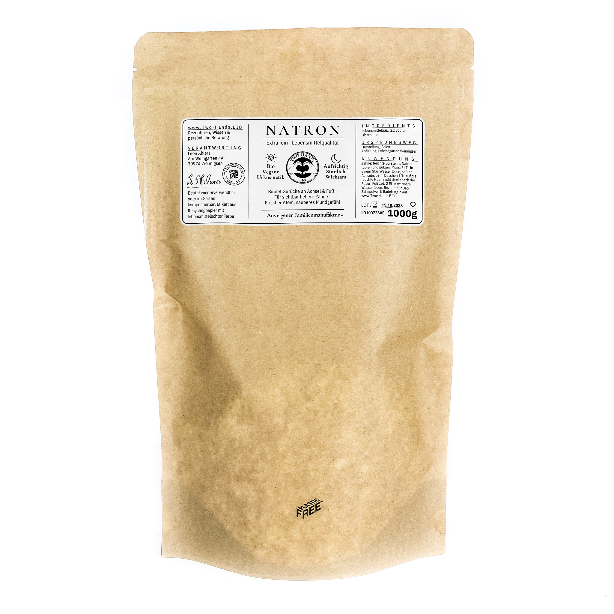 Natron in Lebensmittelqualität, 1000 g im großen Kraftpapierbeutel mit Druckverschluss