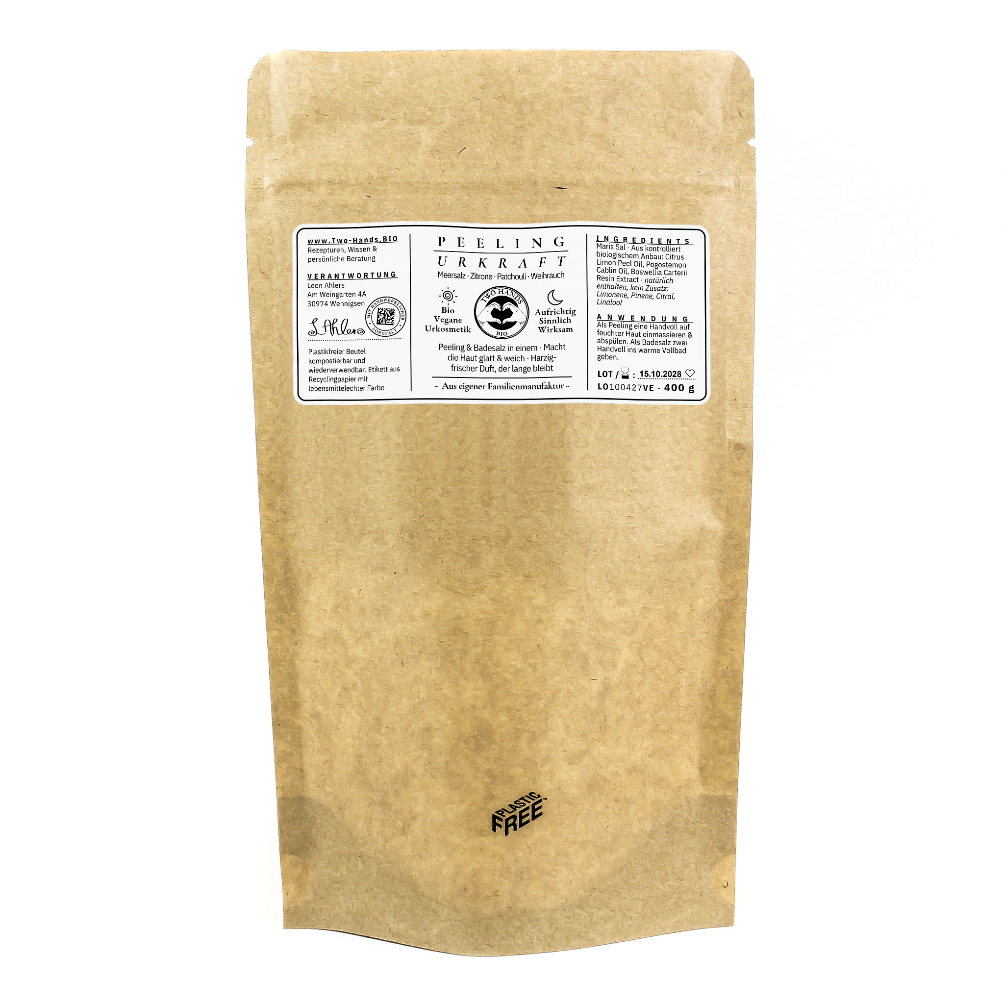 Salzpeeling & Badesalz UrKraft, 400 g im Kraftpapierbeutel mit Druckverschluss