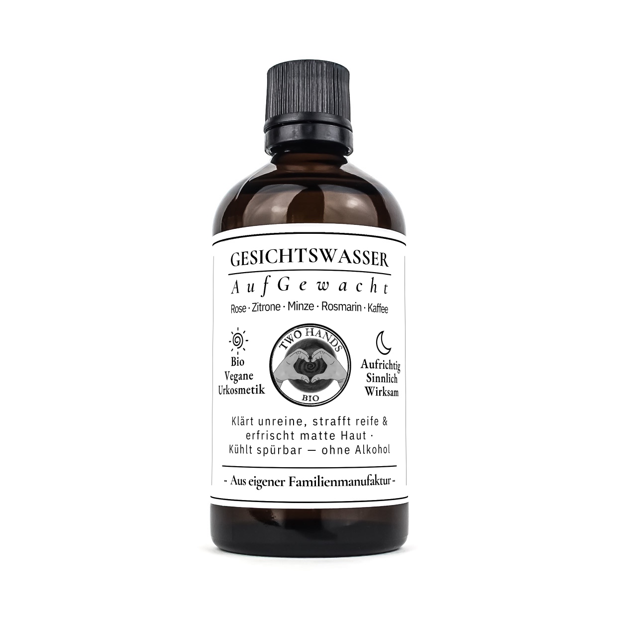 Gesichtswasser AufGewacht, 100 ml in Braunglasflasche mit schwarzem Tropfverschluss