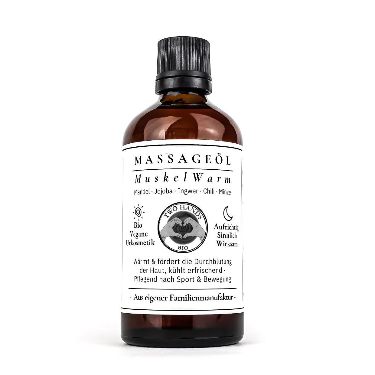 Massageöl MuskelWarm, 100 ml in Braunglasflasche mit schwarzem Kunststoff-Deckel