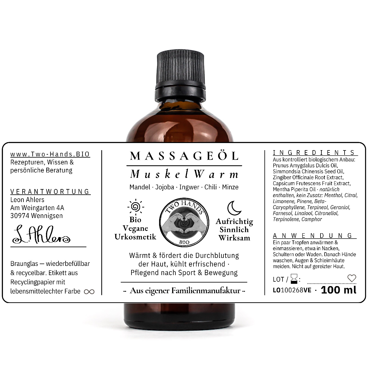 Massageöl MuskelWarm, 100 ml, mit ausgebreitetem Etikett: Inhaltsstoffe und Anwendung