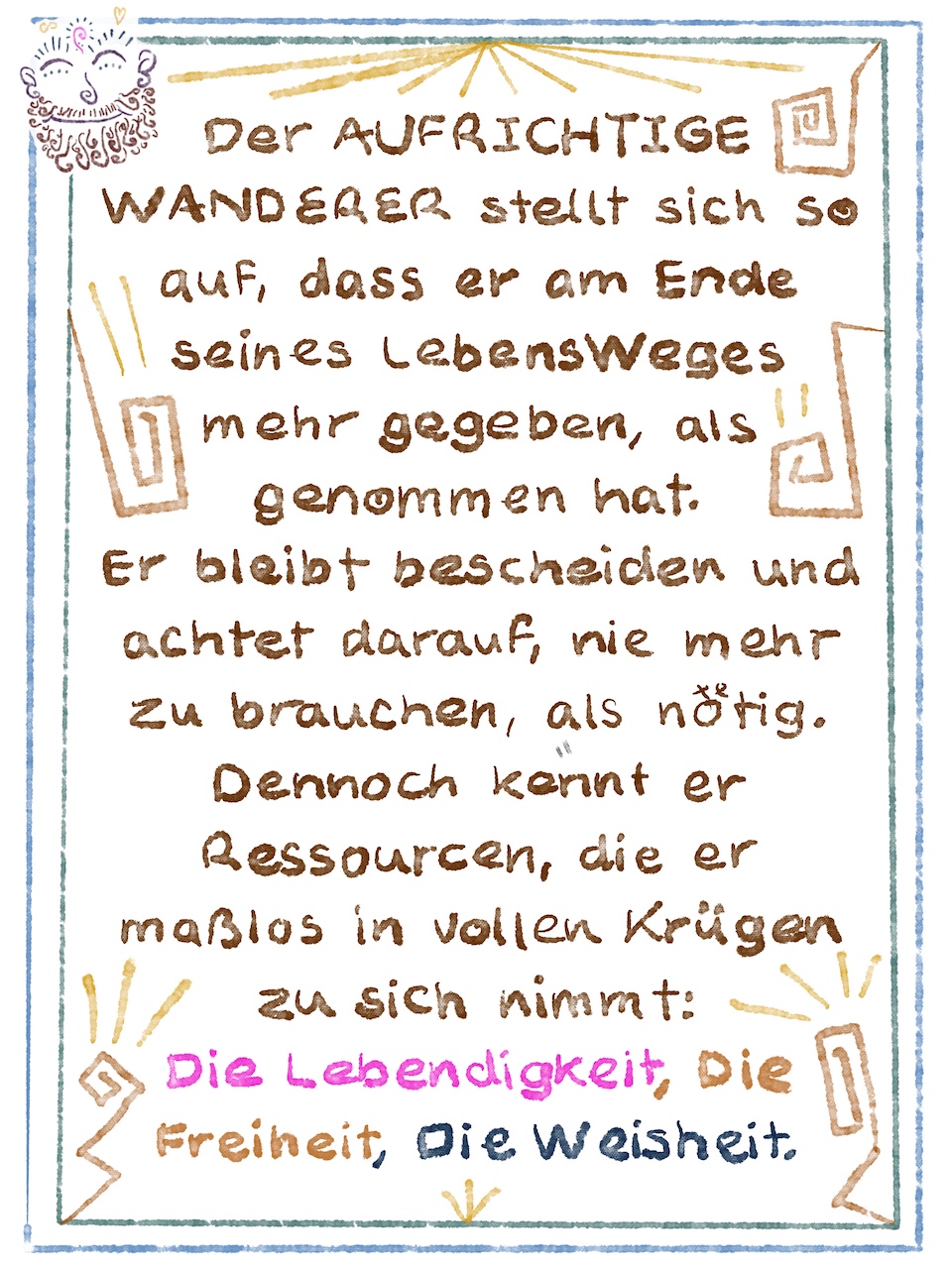 Wegweiser Bescheidenheit Lebendigkeit B Aufrichtiger Wanderer