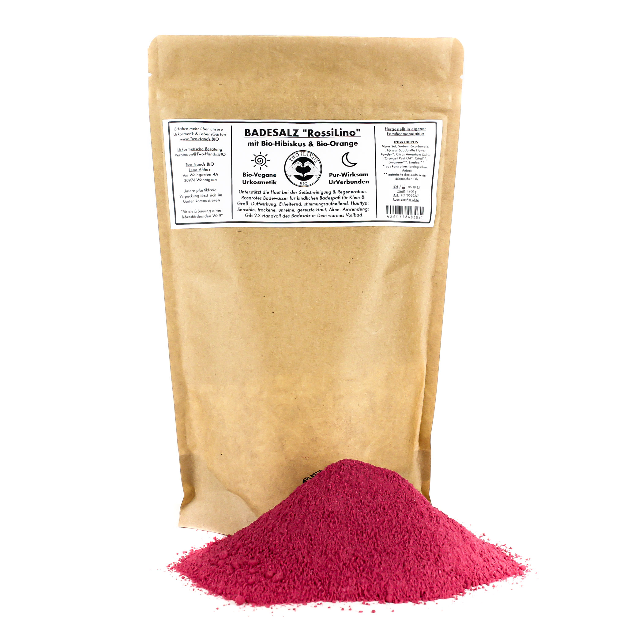 Badesalz „RossiLino“ mit Bio-Hibiskus & Bio-Orange - Plastikfrei - Bio Vegan