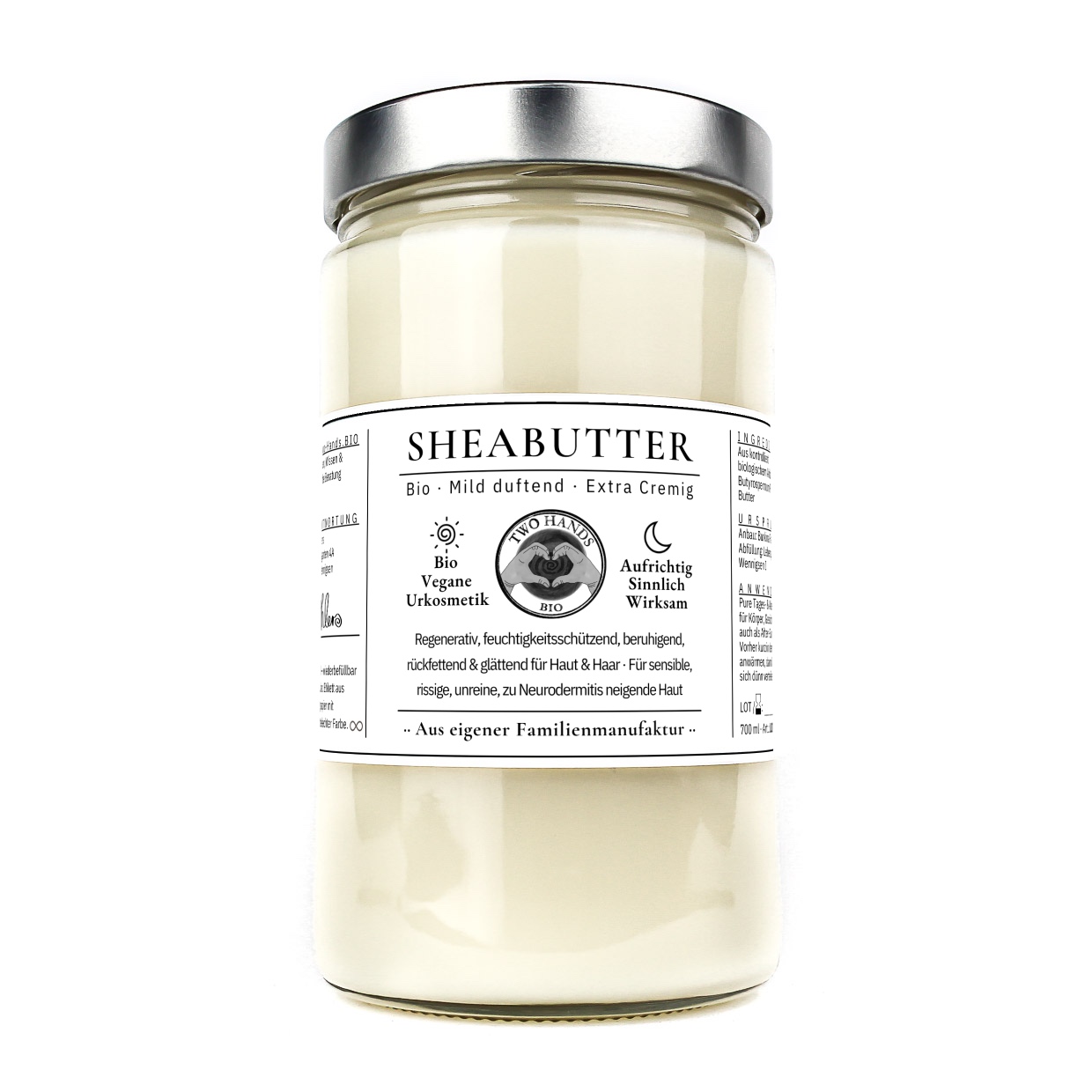 Sheabutter mild duftend, 700 ml im Glastiegel mit Metallverschluss
