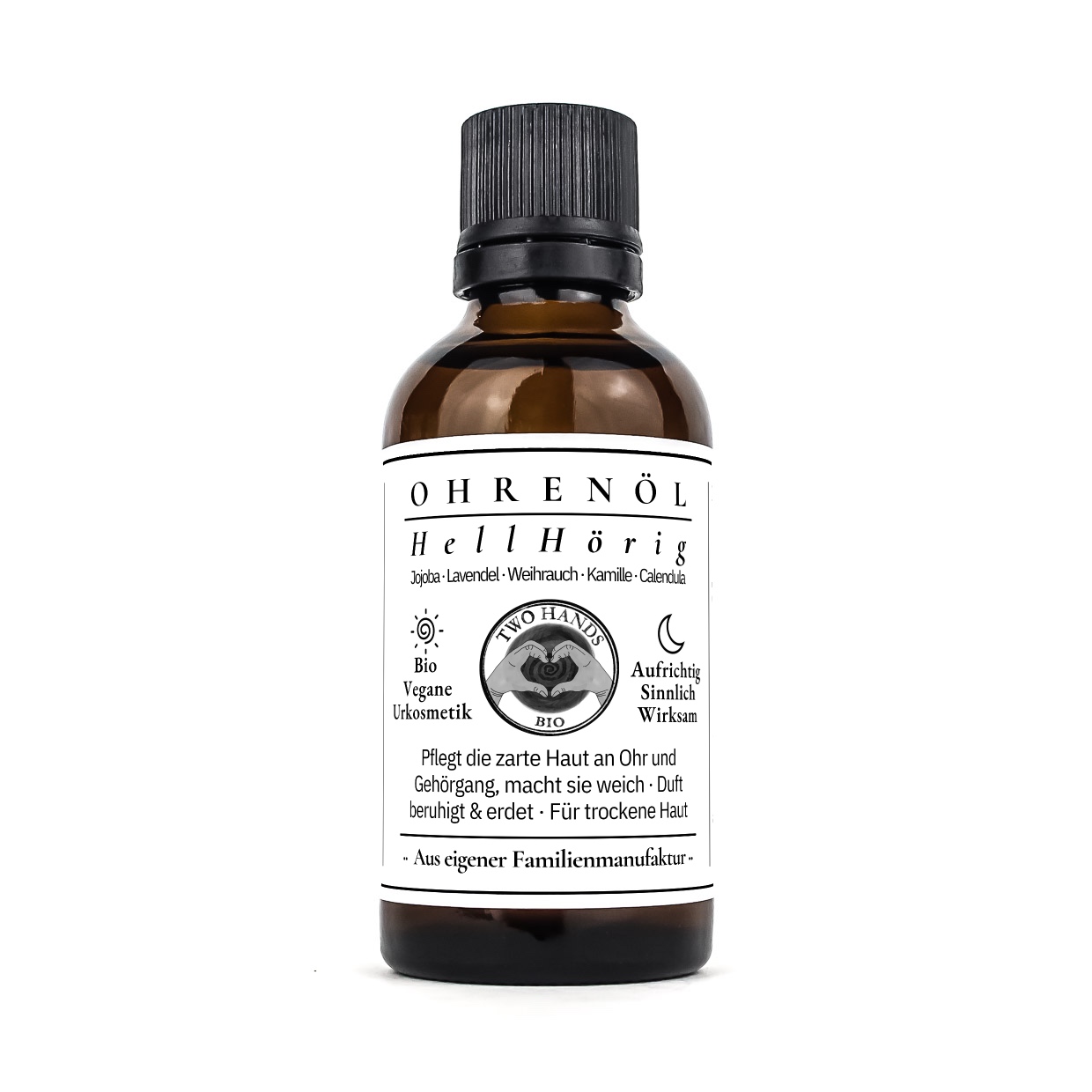 Ohrenöl HellHörig, 50 ml in Braunglasflasche mit schwarzem Kunststoff-Schraubdeckel